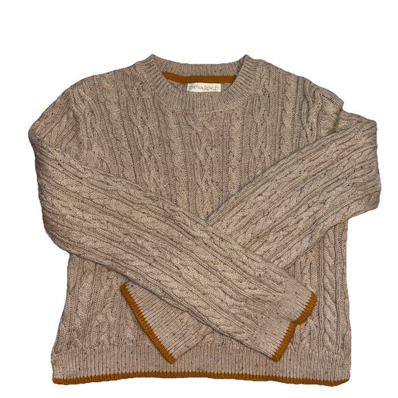 Designer Cynthia Rowley Girls Large 10-12 Tan/Beige Cable Knit Cotton Sweater - Picture 7 of 7